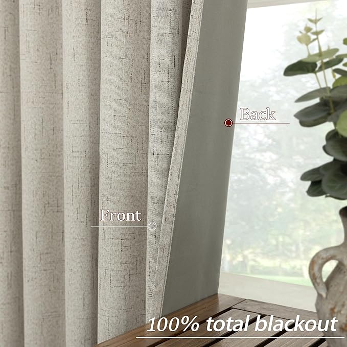 KOUFALL Neutral Greige Curtains Black Out 63 Inch Long, Back Tab Linen Blackout - Image 4