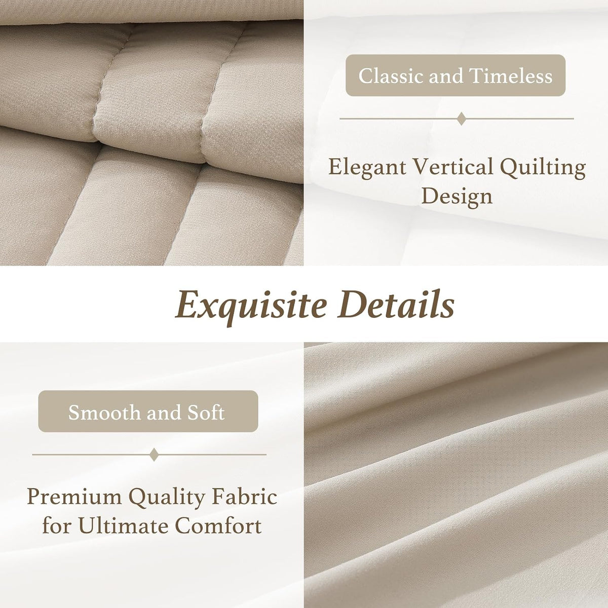 full size comforter sets-7 pieces beige soft bed, front angle view