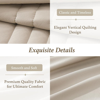 full size comforter sets-7 pieces beige soft bed, front angle view