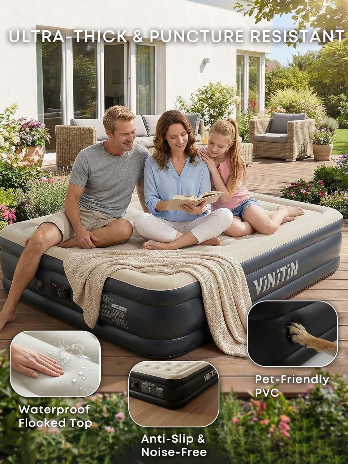 queen air mattress with built-in pump, 16" elevated, package contents