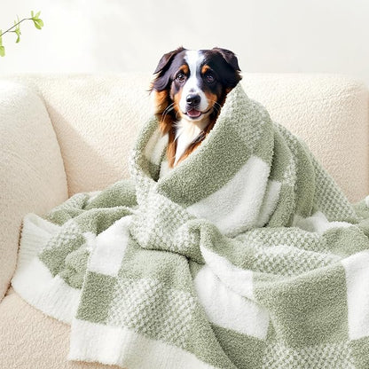 Snuggle Sac Checkered Blanket, Sage Green Throw Blanket - Image 8