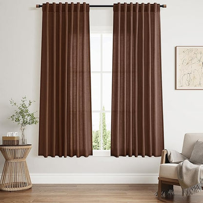 Mocha Brown Linen Curtains 63 Inches Long 2 Panel Sets by Nanspring