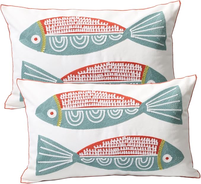 2 PCS Embroidered Throw Pillow Cover Cotton Decorative Rectangle Cushion Cases by UnionKK