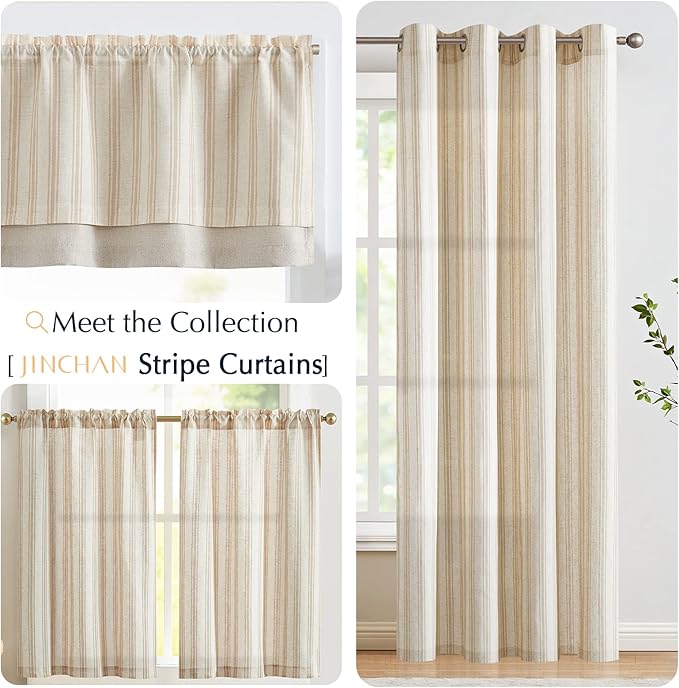 jinchan Striped Linen Valance Curtain Blackout Double Layer Valance - Image 8