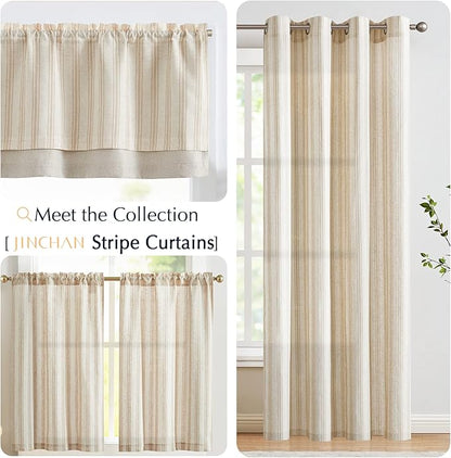 jinchan Striped Linen Valance Curtain Blackout Double Layer Valance - Image 8
