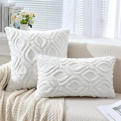 MIULEE Pure White Throw Pillow Covers 18x18 Inch, Soft Winter Plush Faux Wool - Image 2
