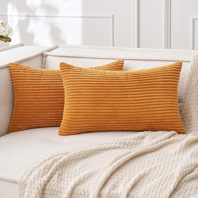 MIULEE Pack of 2 Burnt Orange Pillow Covers 12x20 Inch Soft Boho Striped by MIULEE