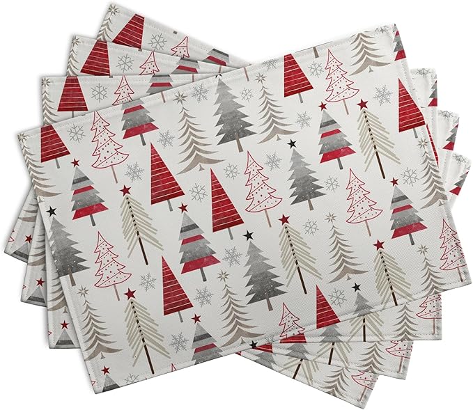 Christmas Tree Placemats Set of 4 Geometric Colorful Xmas Place Mats 12x18 Inch - Image 2