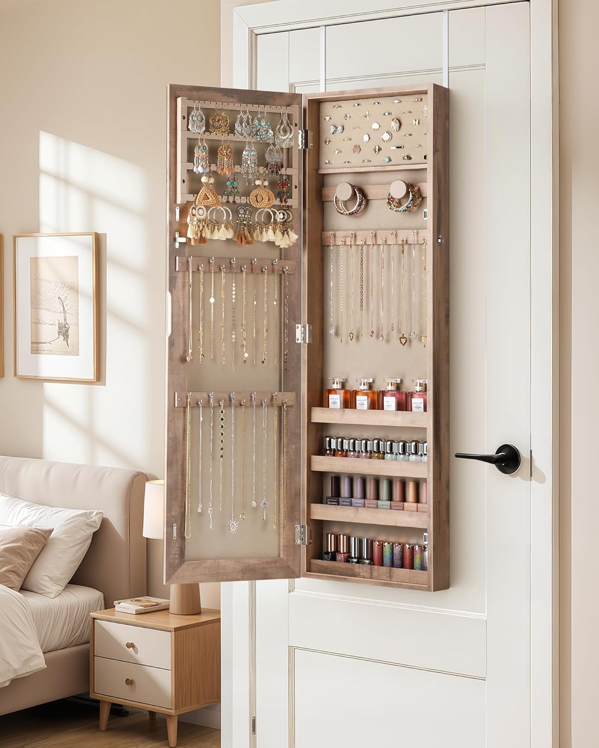 nicetree mirror jewelry cabinet, full length mirror, wall, side view