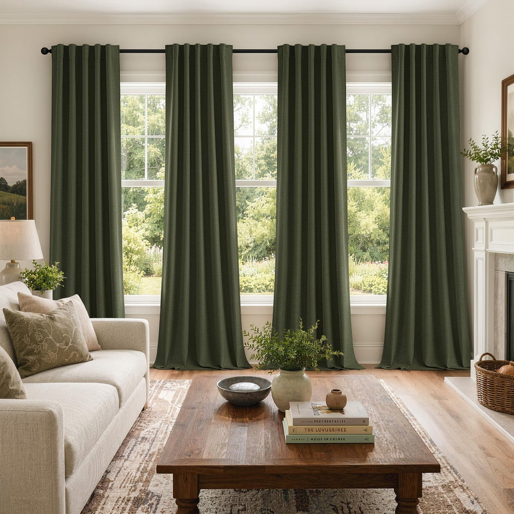MIULEE Linen Textured 100% Blackout Curtains Drapes White Backing 96" Long