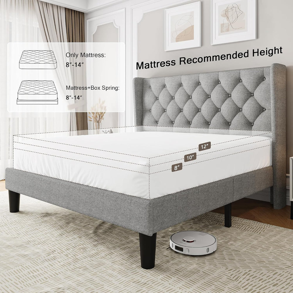 Einhomn Queen Size Platform Bed Frame with Fabric Upholstered Wingback Headbo...
