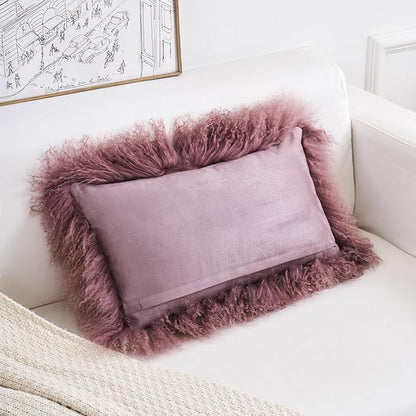 Genuine Mongolian Lamb Fur Pillow Cover – 12"x20" Rectangular Cushion Case – - Image 5