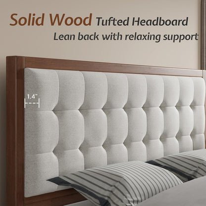 jocisland solid wood king bed frame, 50" tall showing dimensions