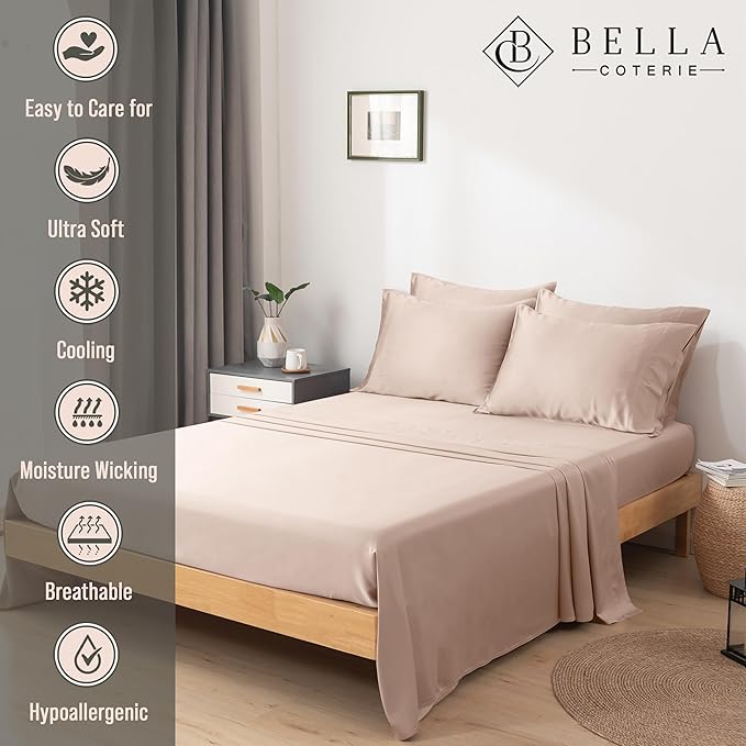 Bella Coterie 6 Piece Luxury Bamboo Viscose Split Top King Size Sheet Set | 34" - Image 3