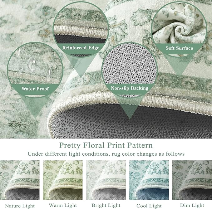 Moynesa Vintage Washable Green Runner Rug - Image 5