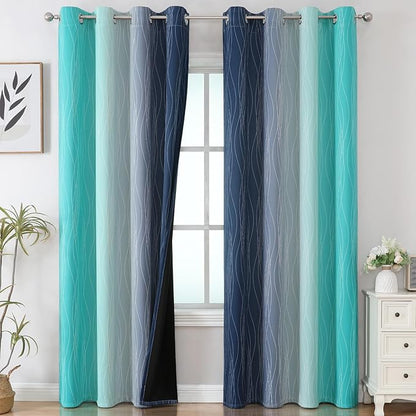 Estelar Textiler Navy Blue and Teal Ombre Blackout Curtains 90 Inches Long 2 - Image 2