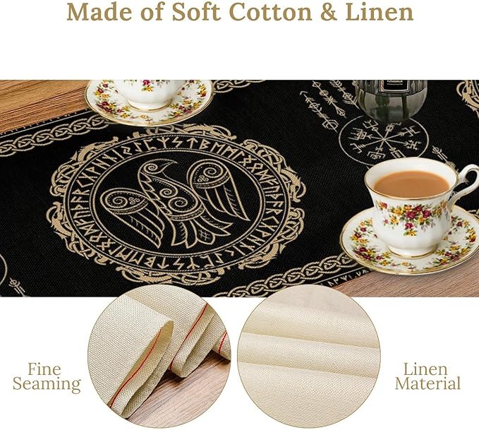Nordic Vikings Table Runner, Viking Raven Rune Mythology Aesthetic Table Runner - Image 4