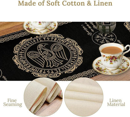 Nordic Vikings Table Runner, Viking Raven Rune Mythology Aesthetic Table Runner - Image 4