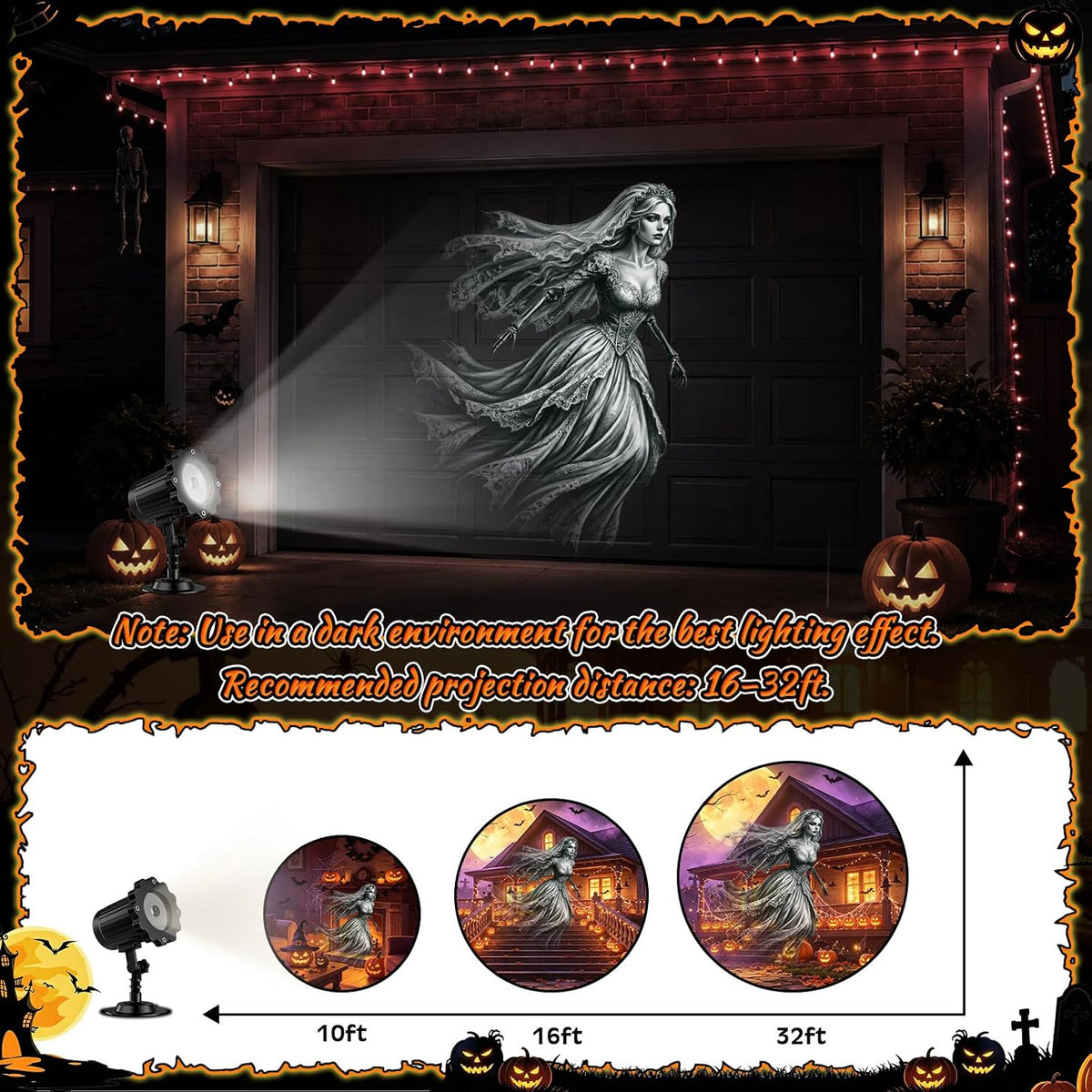 Halloween Projector Light Outdoor Upgraded Patterns(Ghost Bride)