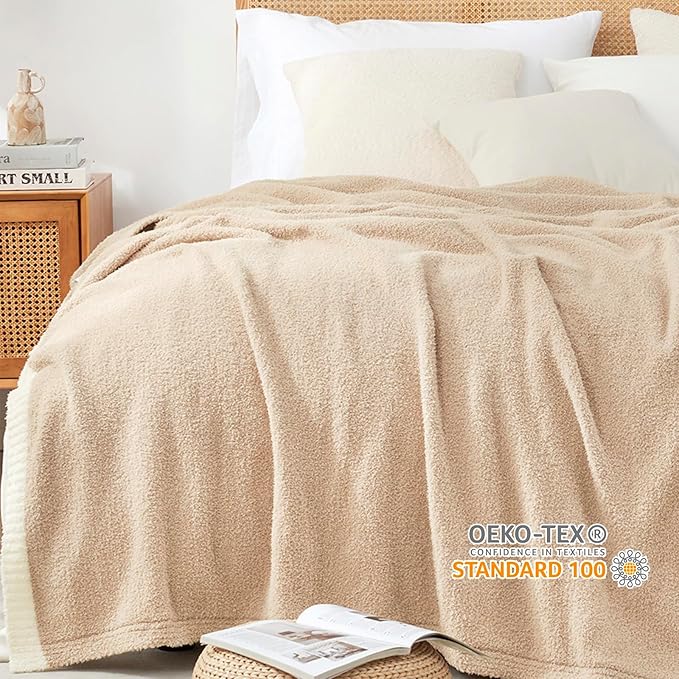 Snuggle Sac Beige Bedding Blankets Queen Size 90x90 inches, Reversible - Image 4
