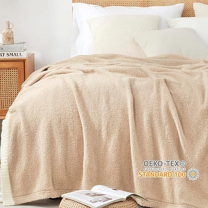 Snuggle Sac Beige Bedding Blankets Queen Size 90x90 inches, Reversible - Image 4