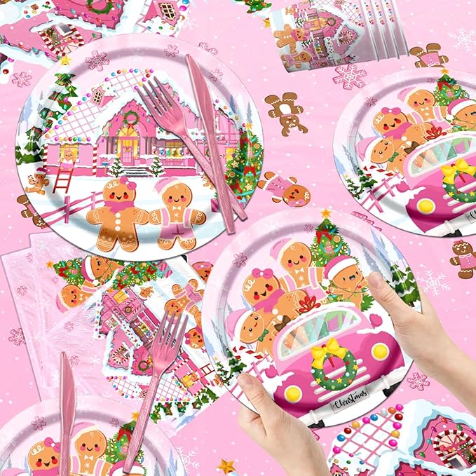 142Pcs Gingerbread Christmas Tableware Party Decorations Gingerbread Man Winter - Image 4