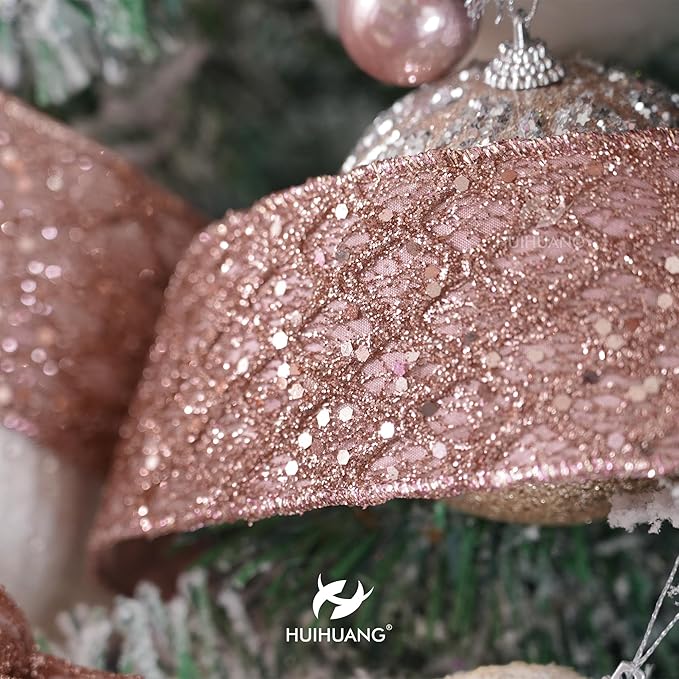 HUIHUANG Rose Gold Glitter Wired Ribbon - Image 7