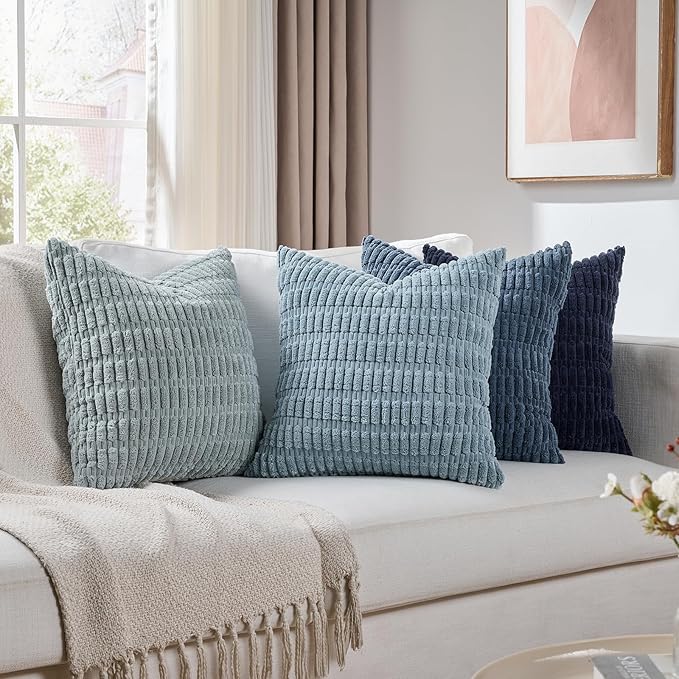 Fancy Homi Set of 4 Blue Decorative Throw Pillow Covers 12x12 Inch by Fancy+Homi