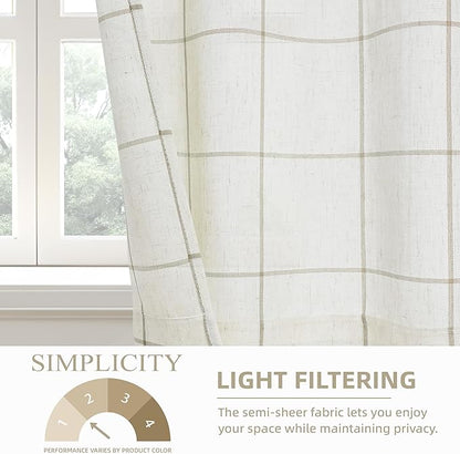 DriftAway Kitchen Curtains Striped Tier Linen Short Curtains Windowpane Plaid - Image 3