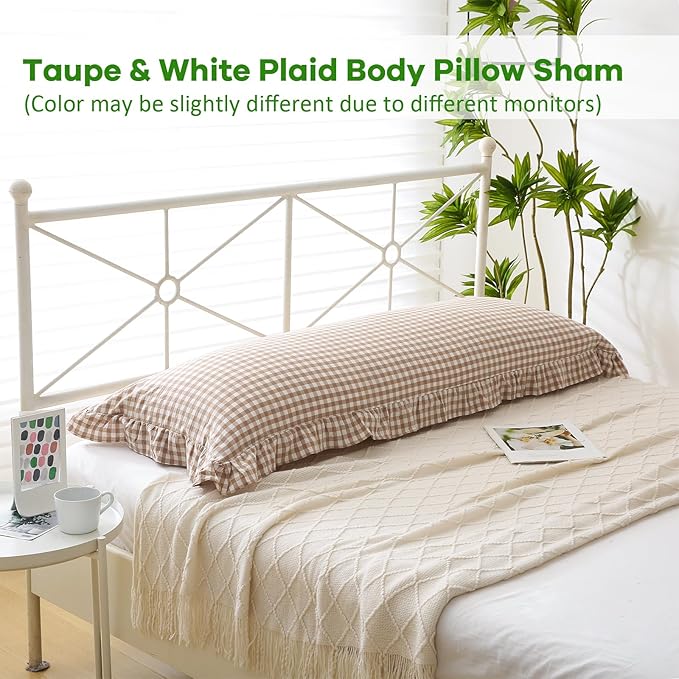 Taupe White Plaid Body Pillow Cover - Image 2