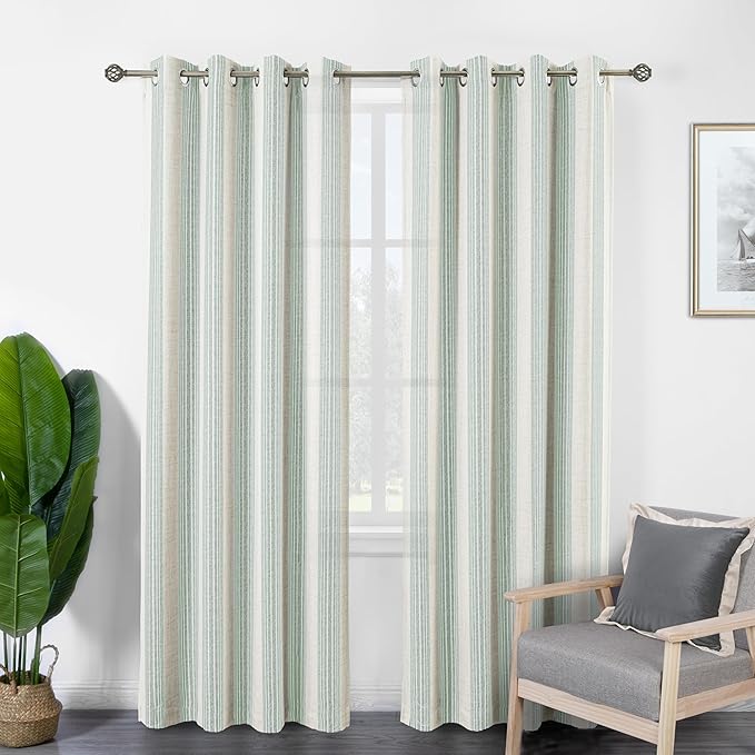 DriftAway Farmhouse Vertical Striped Linen Blend Textured Light Filtering Semi by DriftAway