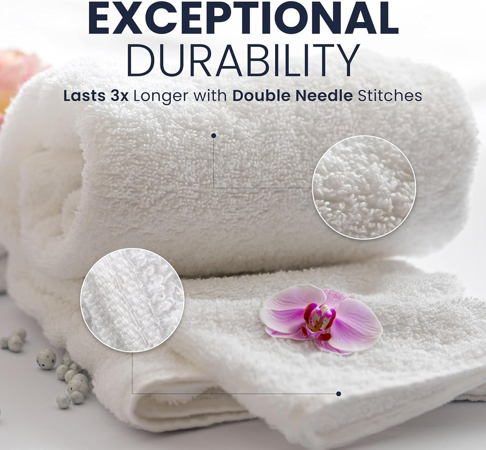 belem Fast Drying Hotel Towels - Pack of 60 (24x50) White Large Bath Towels B...