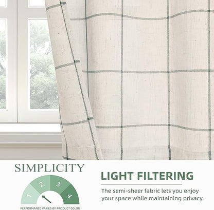 DriftAway Kitchen Curtains Striped Tier Linen Short Curtains Windowpane Plaid - Image 3