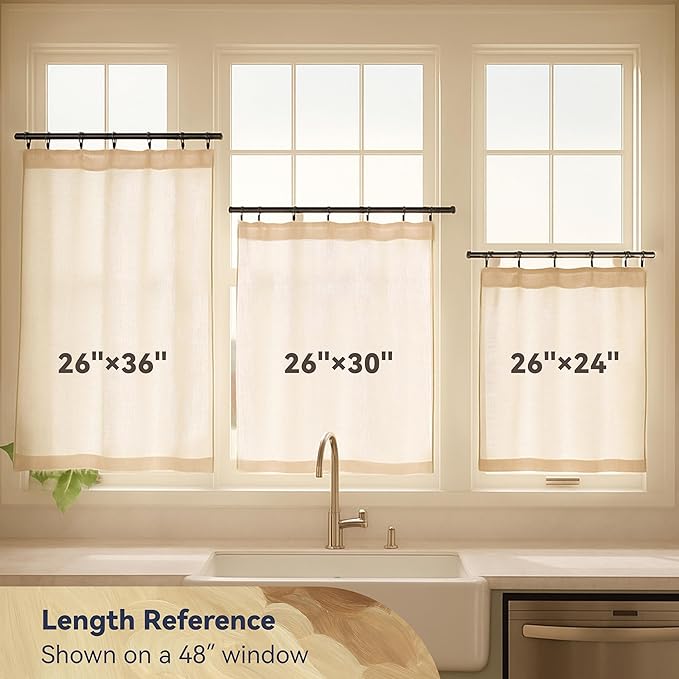 AIRLAKE Linen Blend Tier Curtains, 26 x 36 inches, Boho Farmhouse Rustic Style - Image 2
