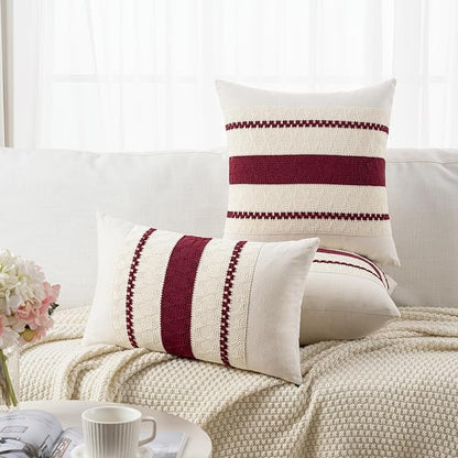 Fancy Homi Set of 2 Burgundy Boho Decorative Throw Pillow Covers 18x18 Inch - Image 5