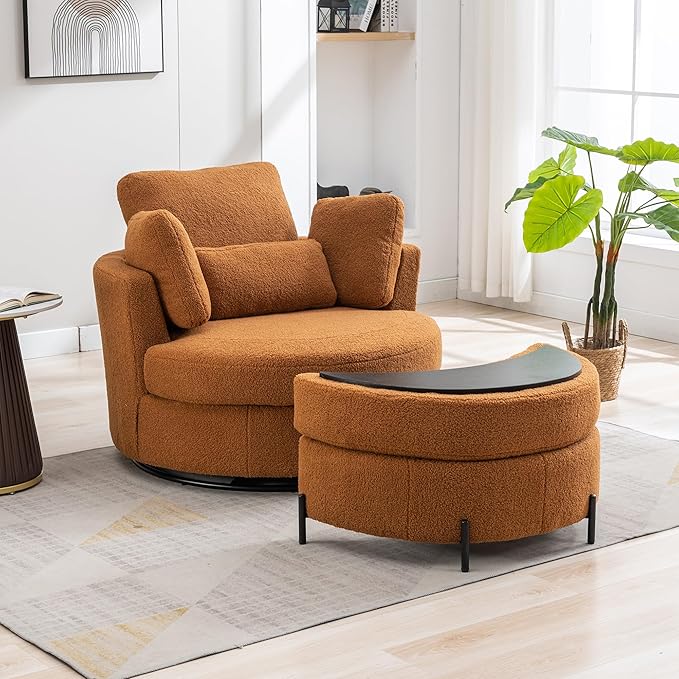 Aoiy & Wifon 42.2" W Oversized Swivel Barrel Chair - Image 2
