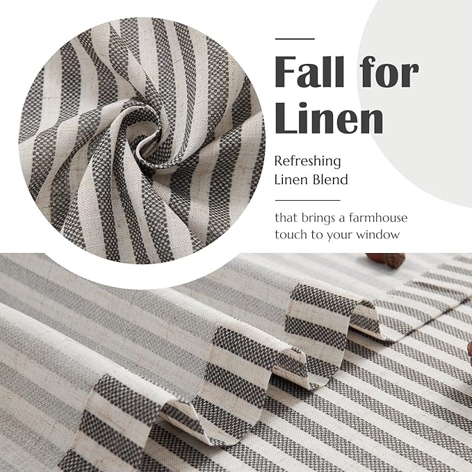 jinchan Striped Linen Kitchen Curtains 24 Inches Tier Curtains Farmhouse Modern - Image 9