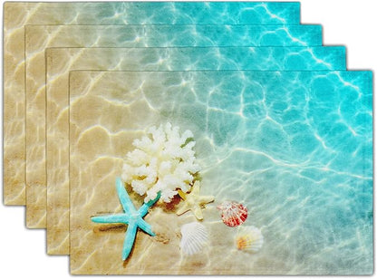 Giwawa Ocean Starfish Placemats Set of 4, Nautical Seashell Coral Coastal Linen by Giwawa