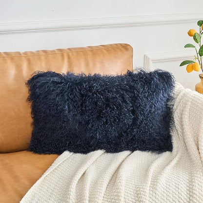 Genuine Mongolian Lamb Fur Pillow Cover – 12"x20" Rectangular Cushion Case – - Image 2