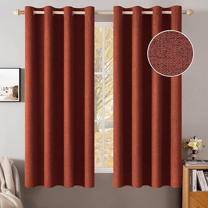 MIULEE Linen Curtains for Bedroom 100% Blackout Thermal Insulated Burnt Orange by MIULEE