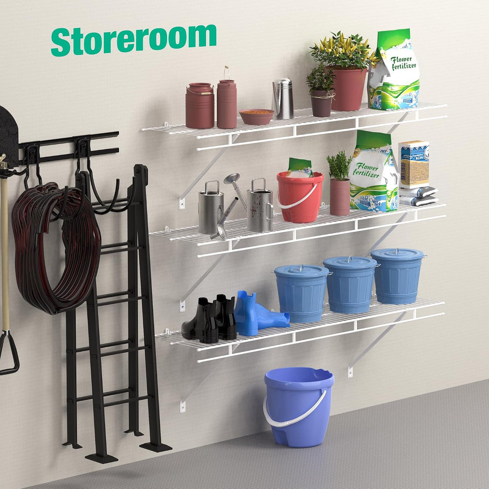 HAUSHOF 4 Pack Closet Shelves Wall Mounted, 4 ft x 12 in Wire Shelf Kit
