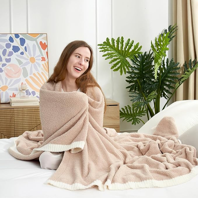 Snuggle Sac Beige Bedding Blankets Queen Size 90x90 inches, Reversible - Image 2