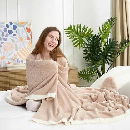 Snuggle Sac Beige Bedding Blankets Queen Size 90x90 inches, Reversible - Image 2