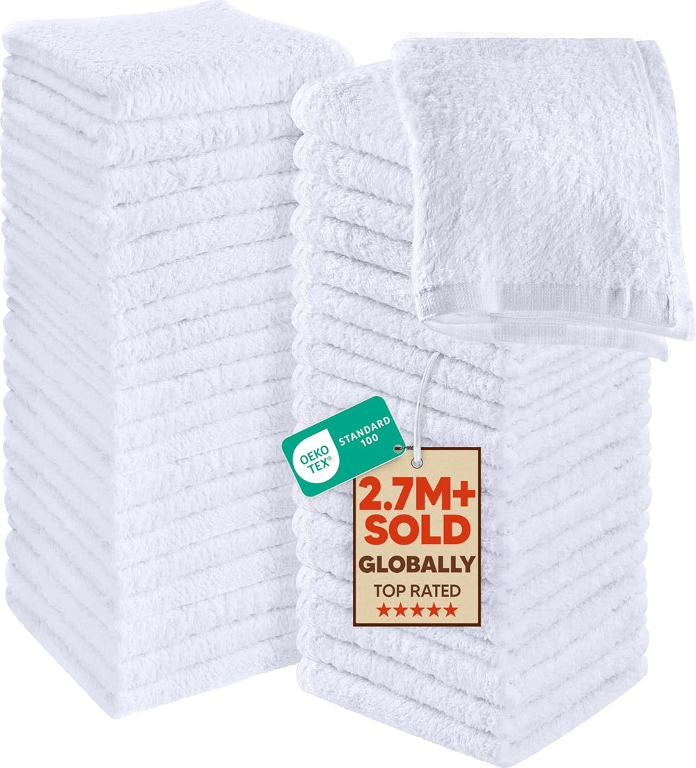 Utopia Towels 60 Pack Washcloths, 12x12 In, 100% Cotton, White