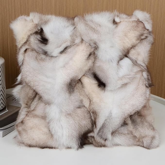 Luxury Fox Skin Fur Throw Pillow Covers Patchwork Natural Fox Fluffy Throw by Mibathni