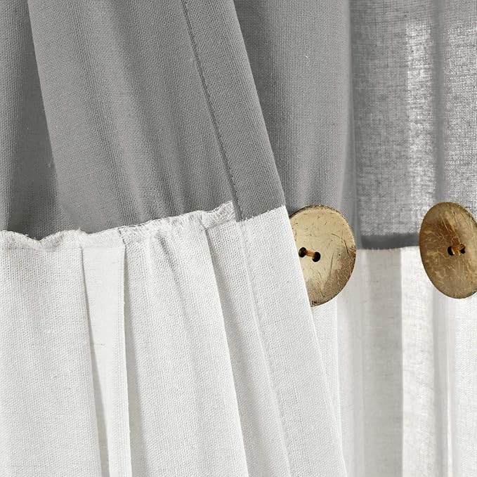 Lush Decor Linen Button Window Curtain Panel, Dark Gray & Off White - Image 5