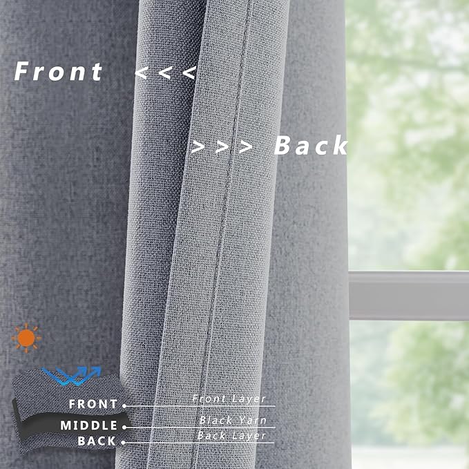 Linen 100% Blackout Curtains for Bedroom, Back Tab/Rod Pocket Curtain for - Image 5