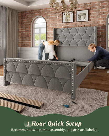 ohoholive queen size bed frame with 56" headboard on a desk or shelf