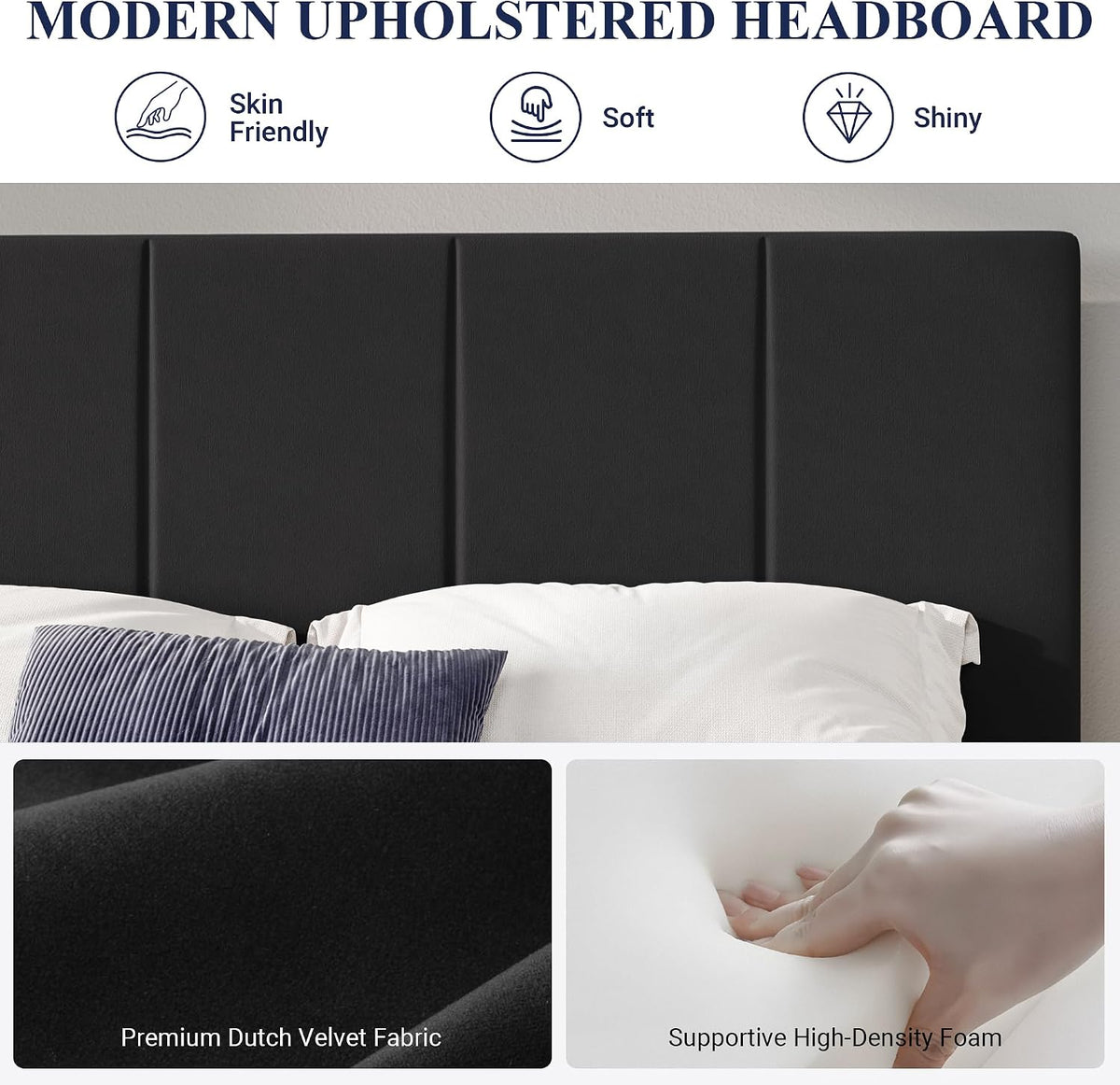 allewie queen size dutch velvet upholstered platform bed, close-up detail
