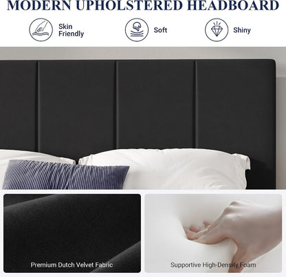 allewie queen size dutch velvet upholstered platform bed, close-up detail
